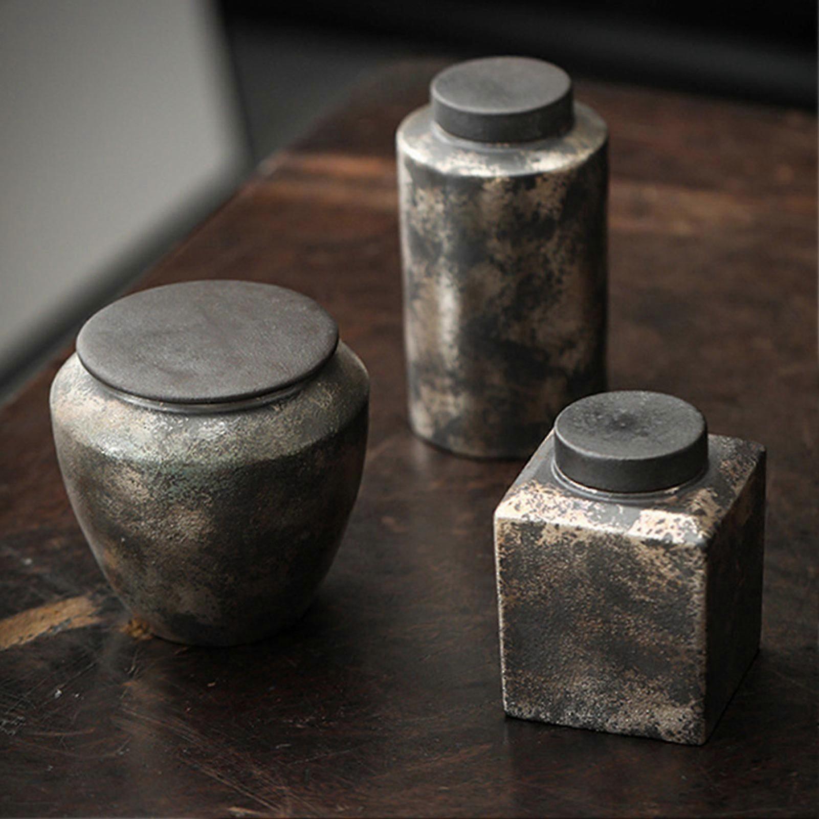 Hand-made Ceramic Tea Caddy Storage Container Household Chinese Retro Ceramic Tea Storage Jar for Household