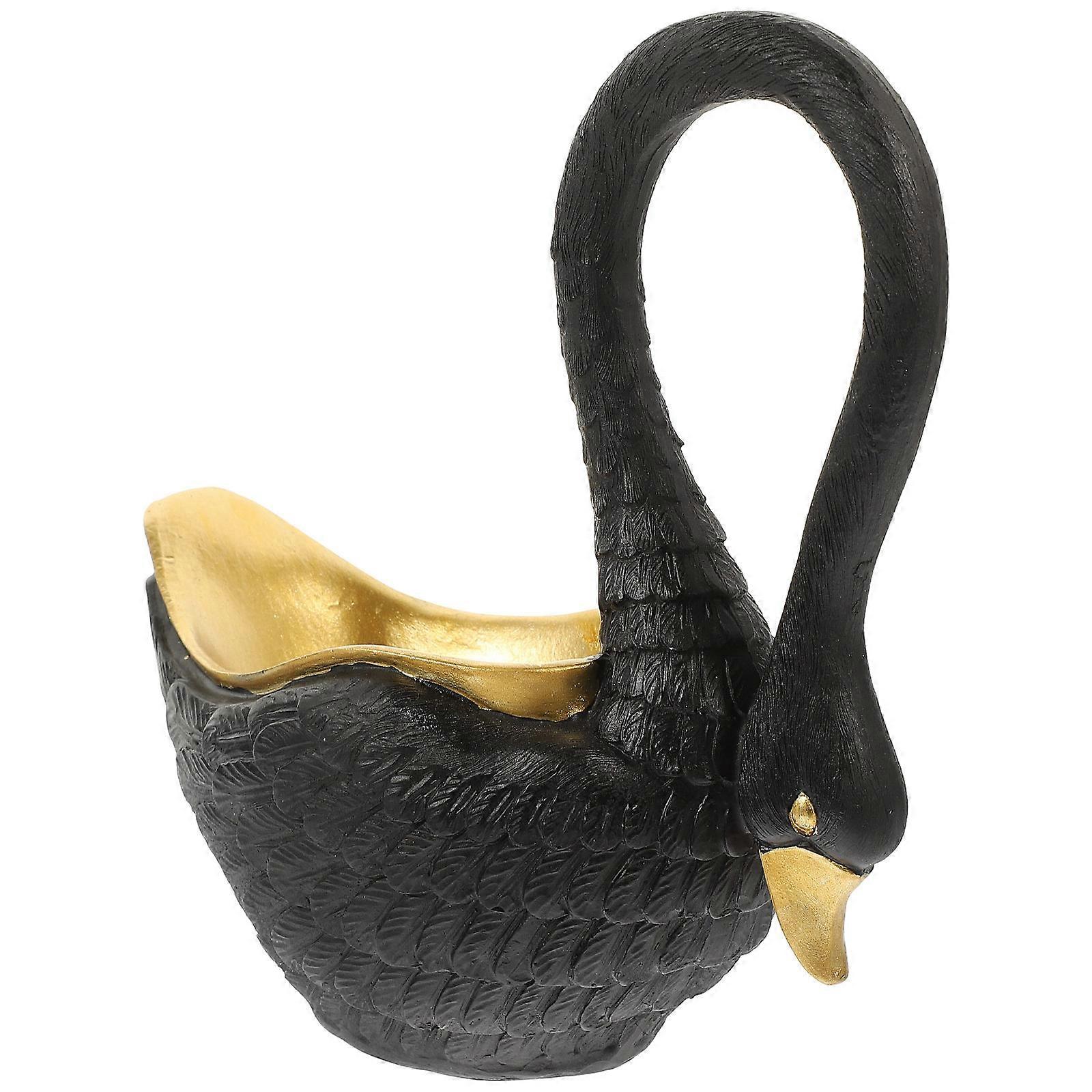 Black Resin Swan Trinket Dish for Storage Use 2Pcs Jewelry Ring Holder Tray