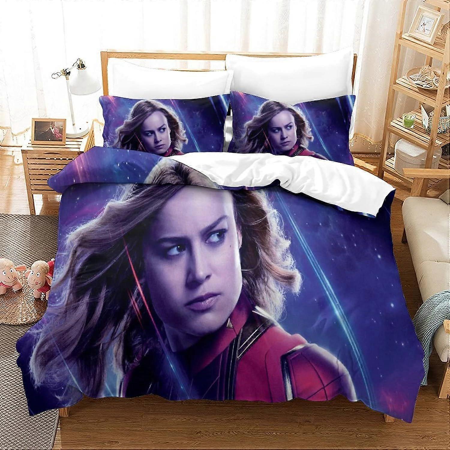PIN183 Σετ παπλωματοθήκης Captain Marvel Σετ κλινοσκεπασμάτων Ταινία Αφίσα Κάλυμμα κρεβατιού από μικροΐνες Πάπλωμα Μονό 140x200cm