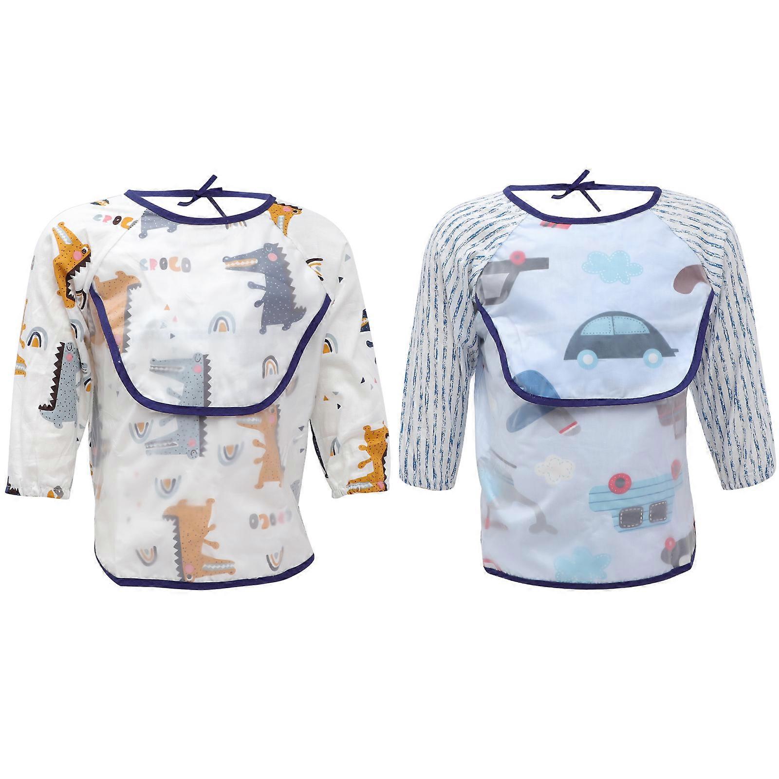 Baby Long Sleeve Bib for Feeding with 2Pcs Assorted Color Toddler Apron