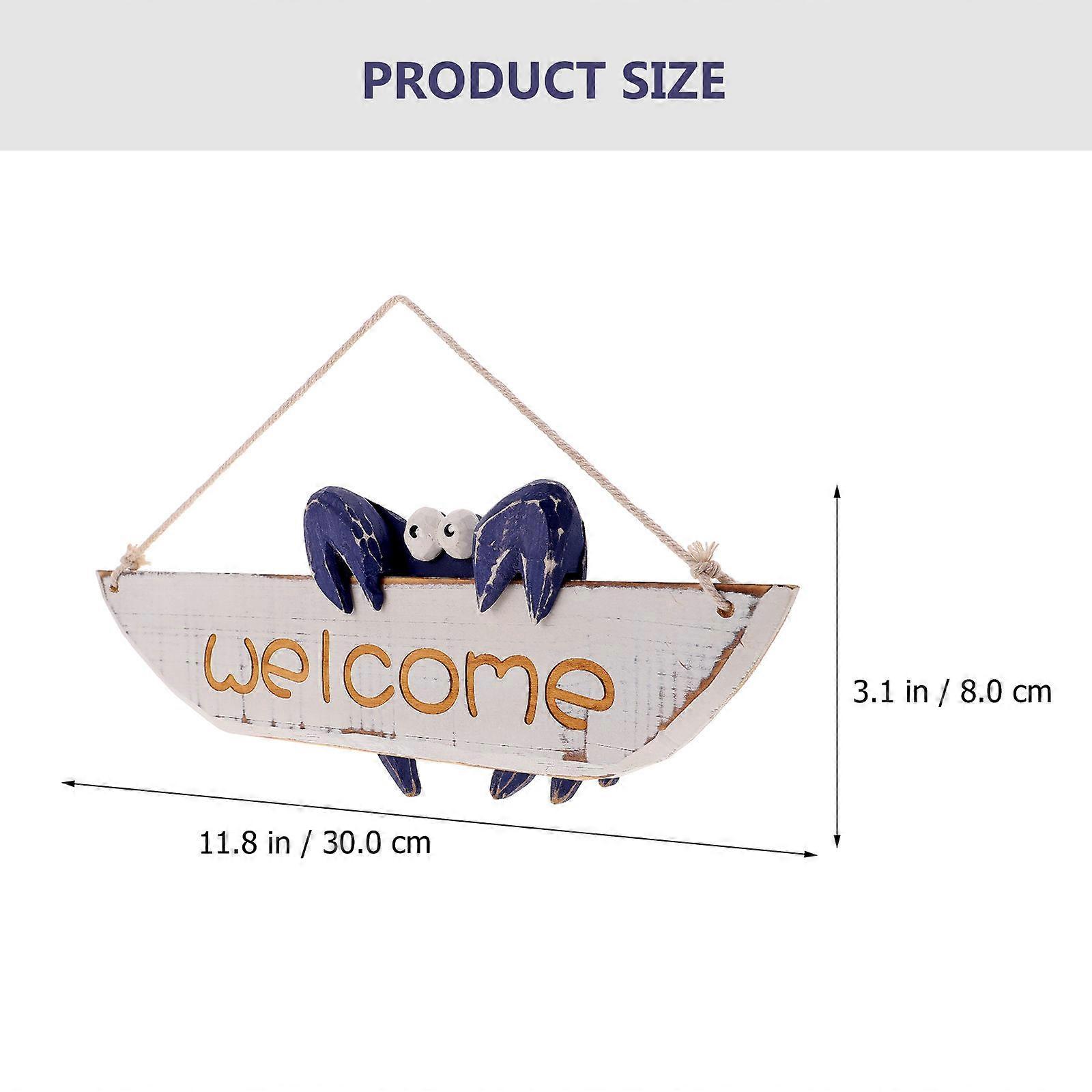 Blue Wooden Crab Welcome Board for Wall Hanging Decor 2Pcs Set