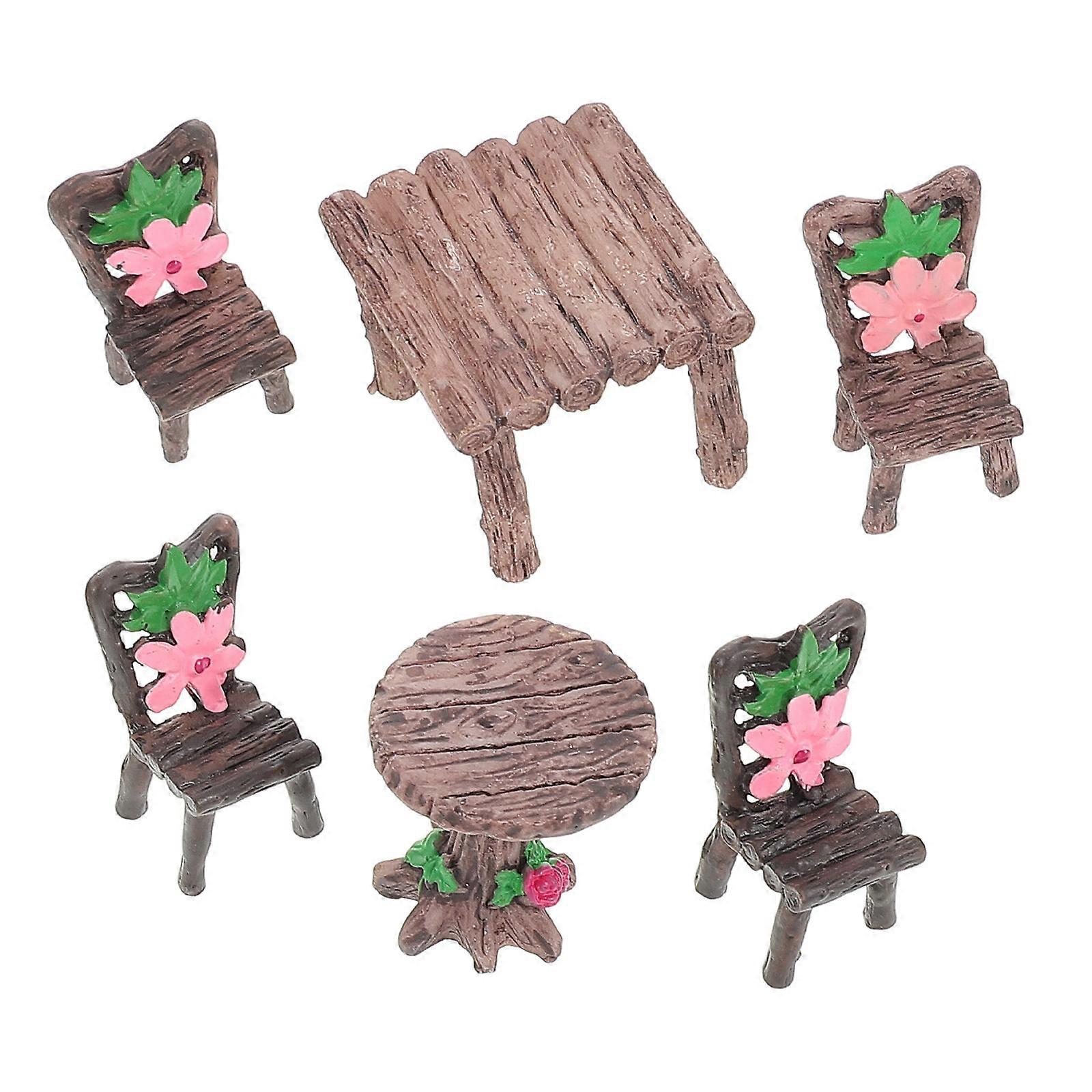 Mini Hobby Table and Chairs Resin Indoor Decor with for Craft Enthusiasts 2 Sets