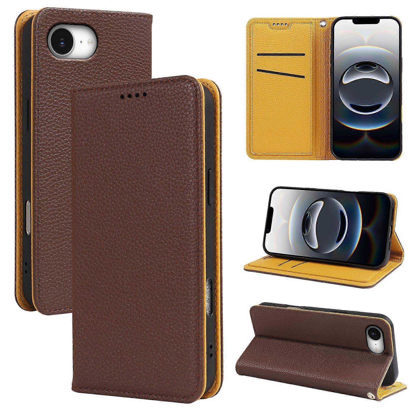 Litchi pattern two-color strong magnetic mobile phone leather case suitable for Apple iPhone 16 wallet flip case