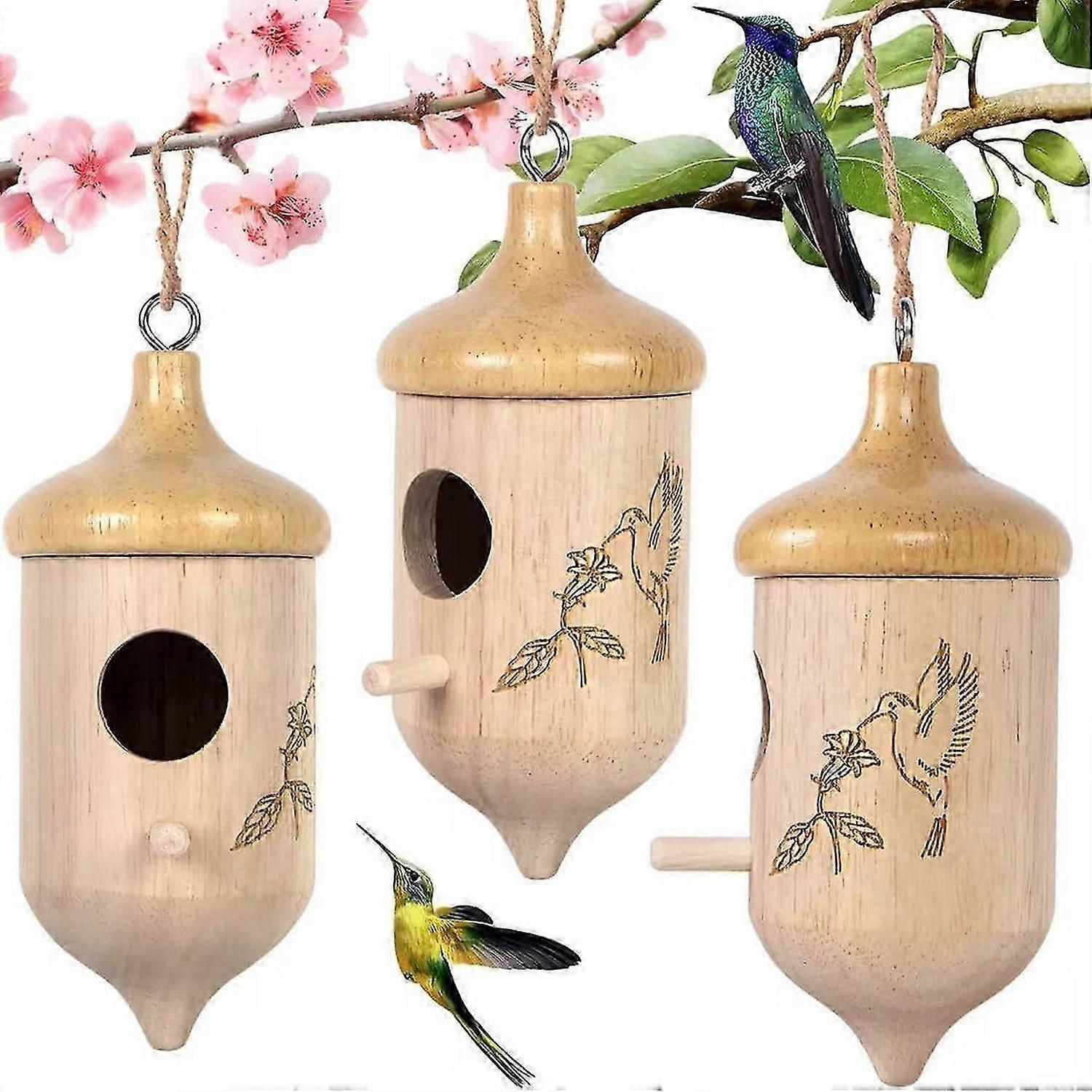 Wooden Hummingbird Houses for Outside for Nesting, 3 Pack
