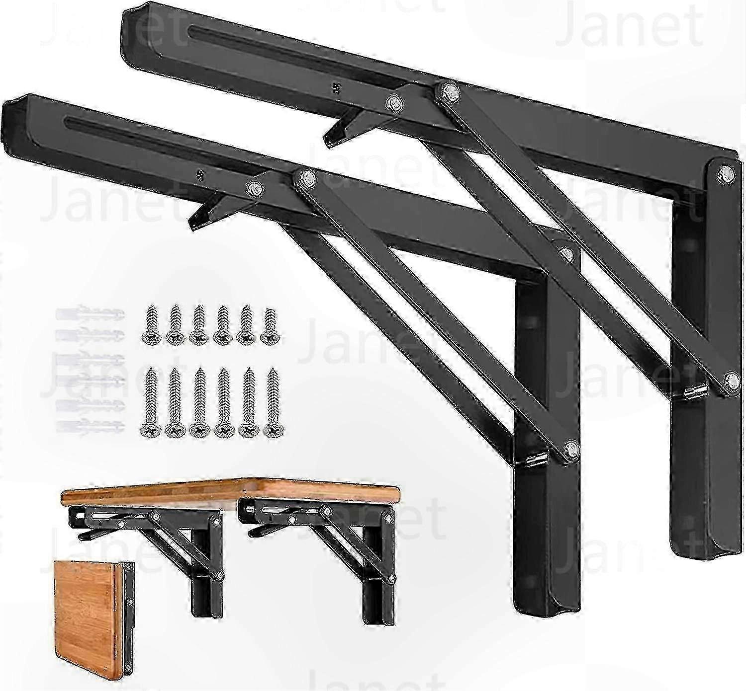 2-Pack Sturdy Folding Shelf Brackets - Adjustable Metal Triangle Hinges for Wall-Mounted Tables, Space-Saving Design for DIY Bench Supports