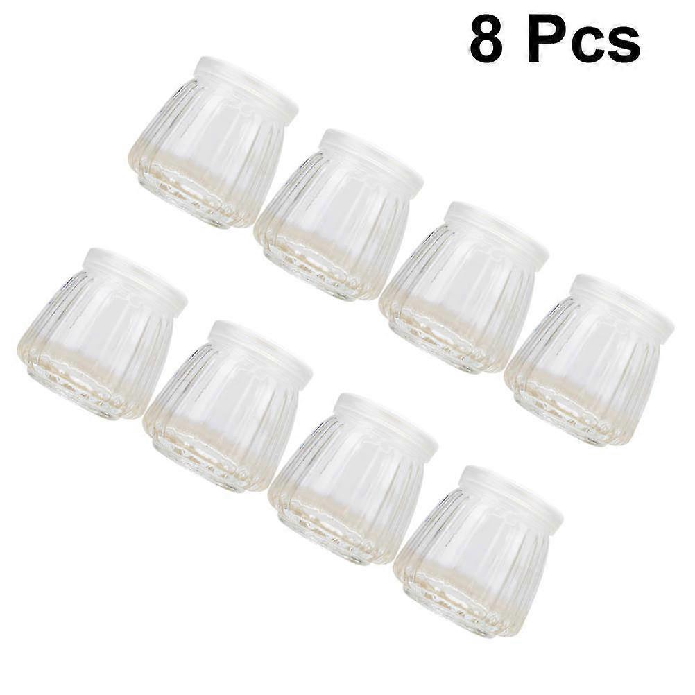 Pudding Bottles with Lid Glass Vertical Striped Heat Resistant 8Pcs Set