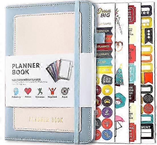 2PCS A5 Weekly Plan Monthly Plan With Lattice Grid Self-Binding Noteebook Planner Office Atationery With Gold Stamping Stickers 2025