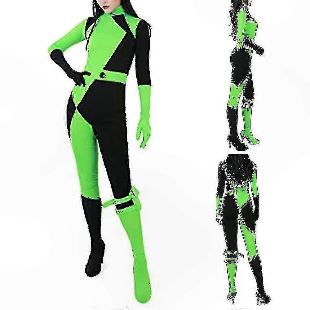 Women's Shego Inspired Jumpsuit Cosplay Costume for Halloween and Party Events Fitted Bodysuit with Miss Go Style Design