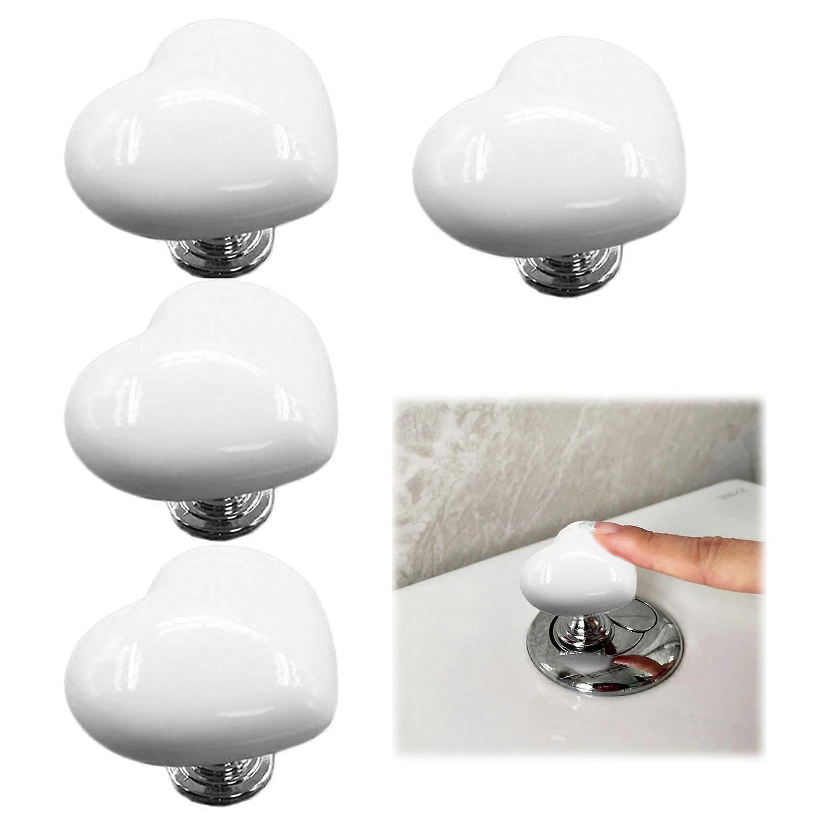 Toilet Button Pusher 4 Pack White Heart Shaped Flush Button Replacement for Toilet Tank, Compatible With Most Models