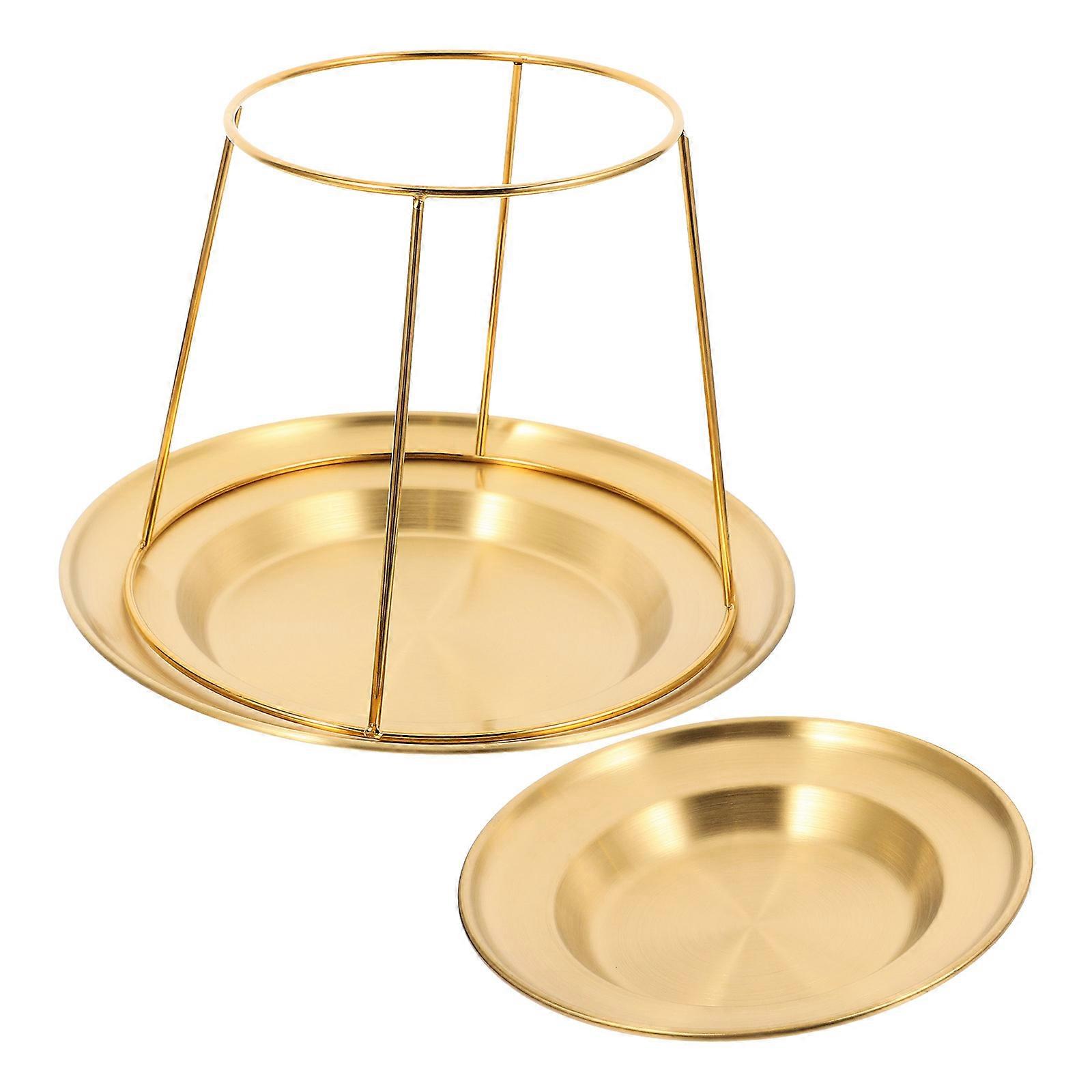 Double Layer Seafood Display Rack For Home Kitchen Party Made From Stainless Steel In Golden Color With Elegant Design Set