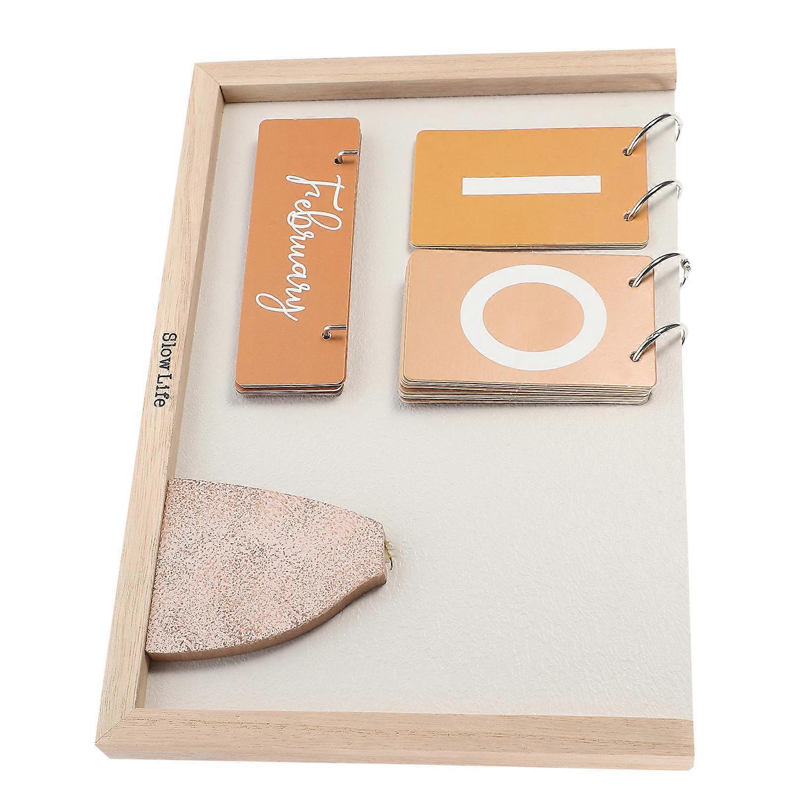 Desk Calendar Wooden Manual Turning Pages Function 3Pcs Set