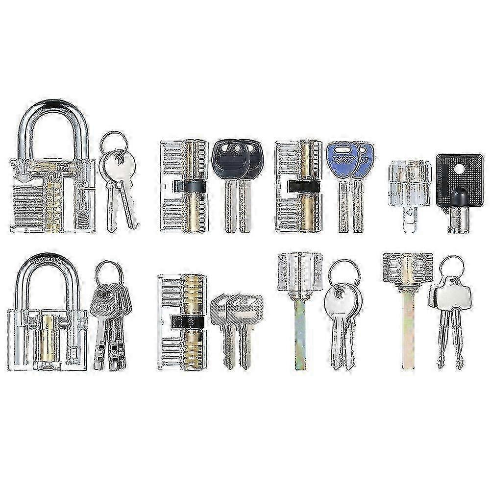 2025 8 PCS Visible Practice Lock Set Transparent Padlock Tubular Lock Picking Training Locksmith Tools Lo