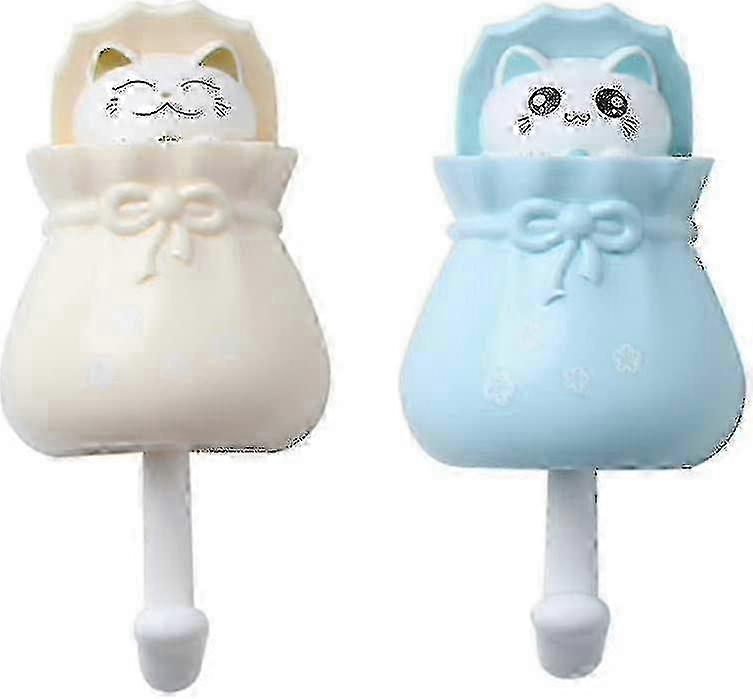 2 Pcs Self Adhesive Wall Hook Lucky Cat