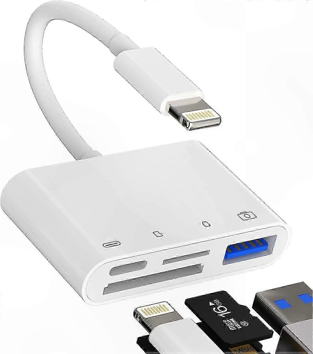 Lightning to USB OTG Adapter with Micro TF Card Reader and Power Charging Splitter for  Devices