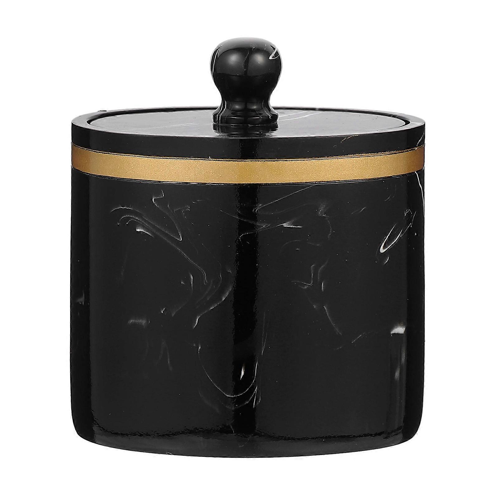 Cotton Swab Box for Storage Use 3Pcs Black with Lid and Marble Pattern
