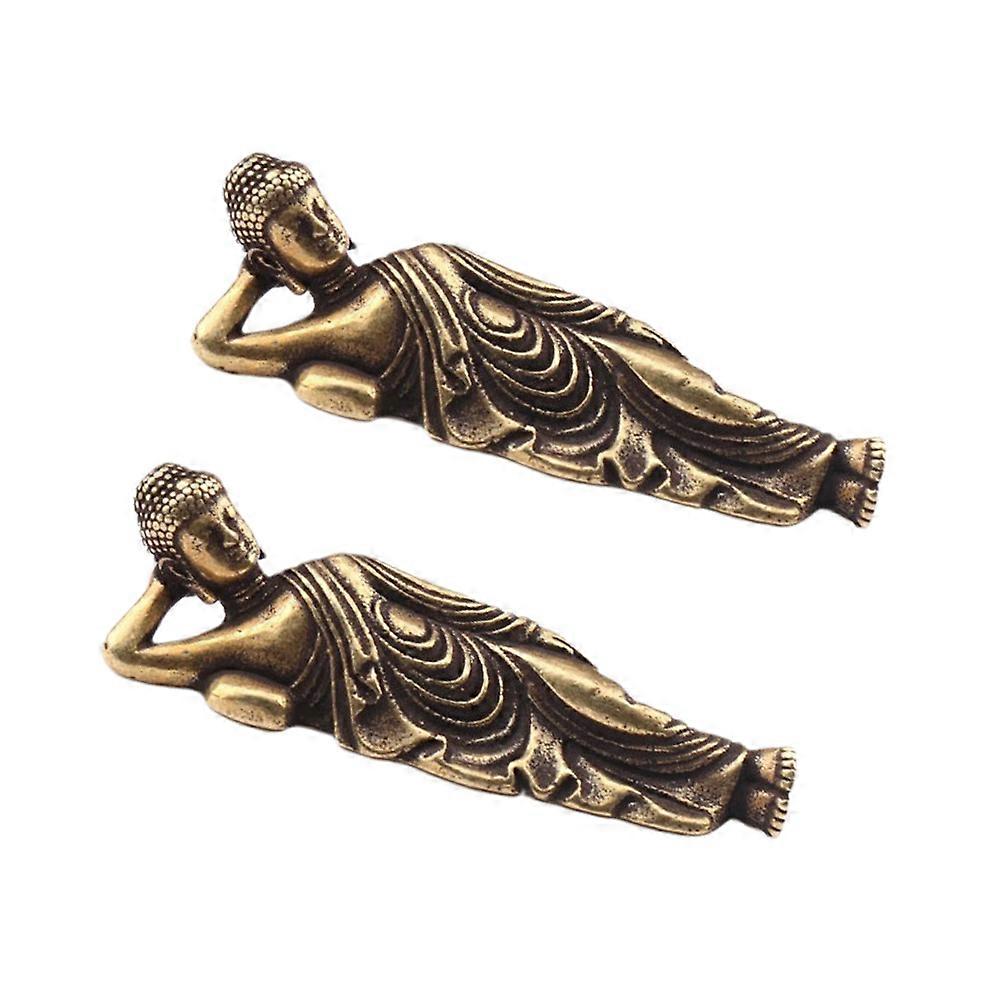 Lying Buddha Statues Solid Brass Buddha Ornament for Decoration 2Pcs