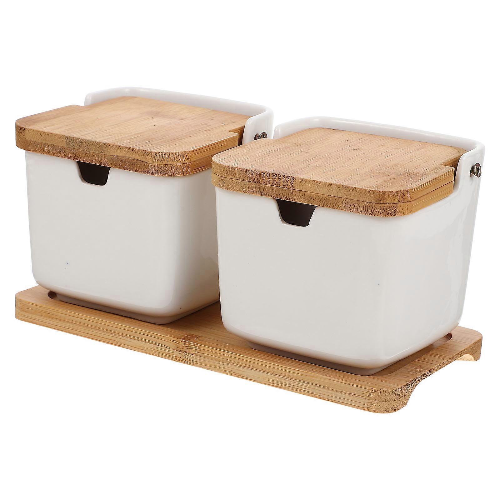 Ceramic Seasoning Container Kitchen Spice Box for Storage 1Set Square