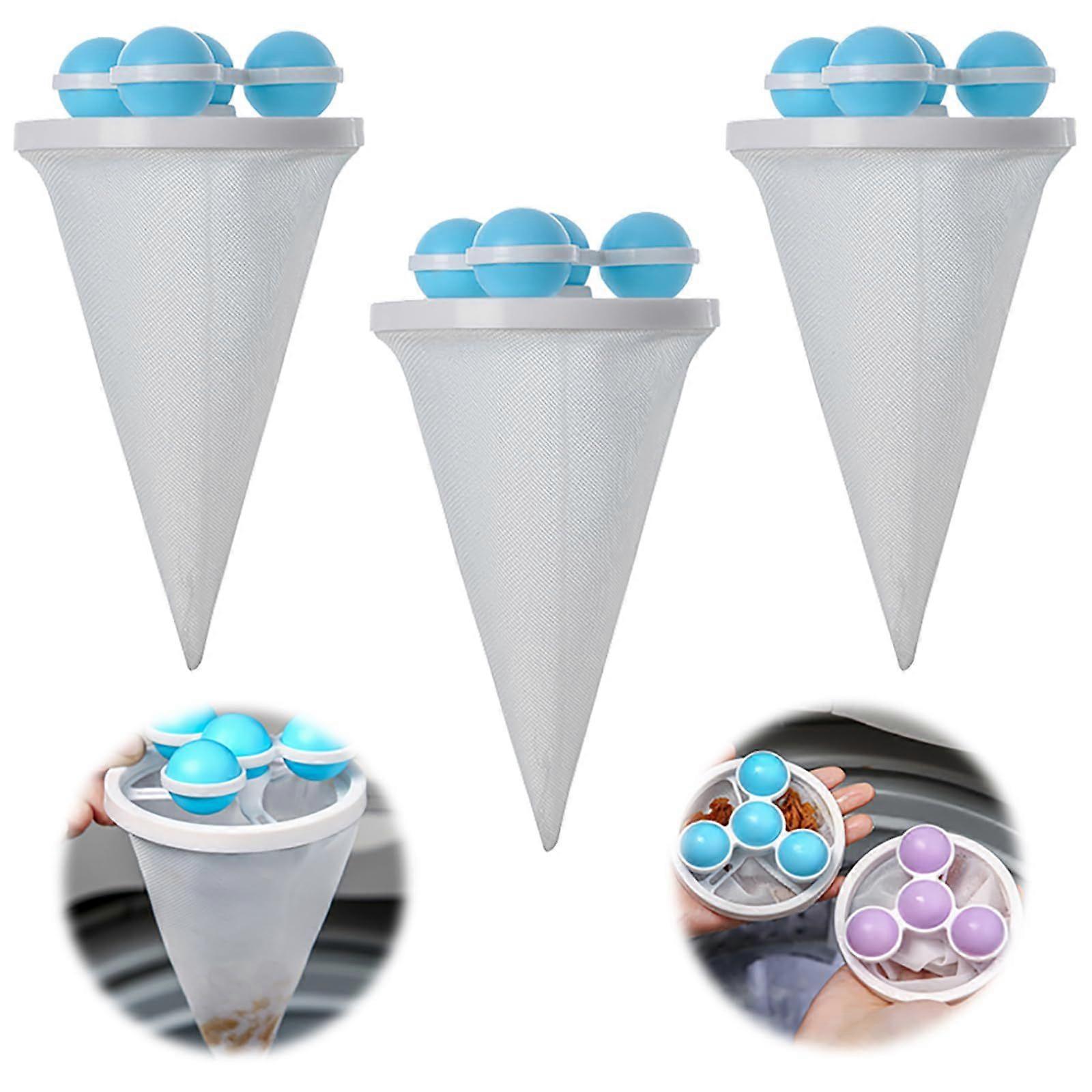 3- Pack 2025 New Laundry Hair Catcher with Floating Filtering Mesh - Reusable Pet Hair & Lint Remover Bag for Washing Machine (Blue)