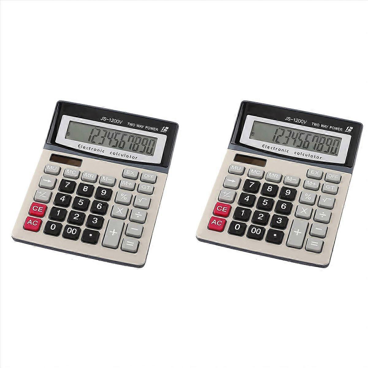 2X Calculator, 12-Digit Solar Battery Office Desk Calculator with Large LCD Display, Dual Power Desk