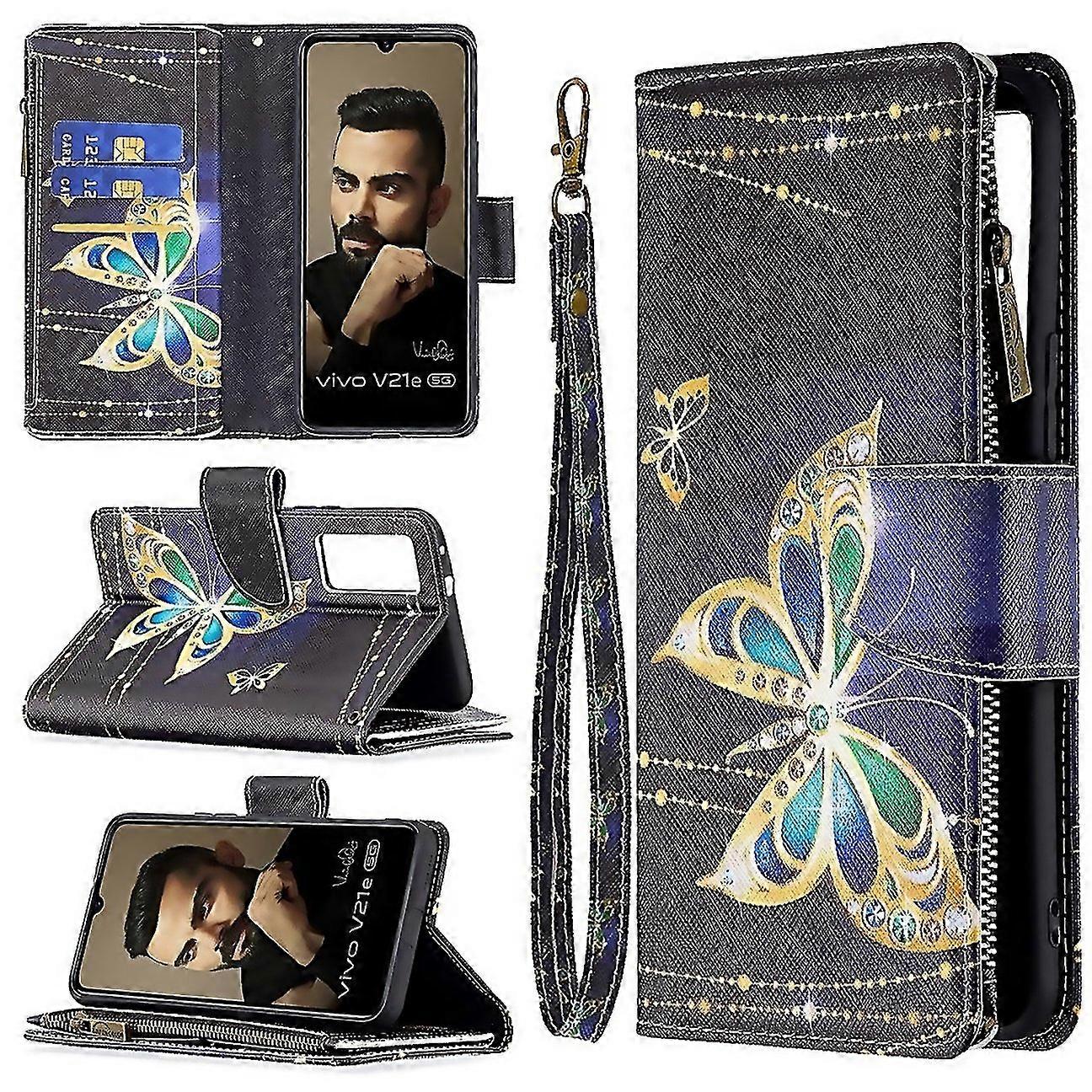 For Vivo V21e 5g Colored Drawing Pattern Zipper Horizontal Flip Leather Case With Holder Card Slots