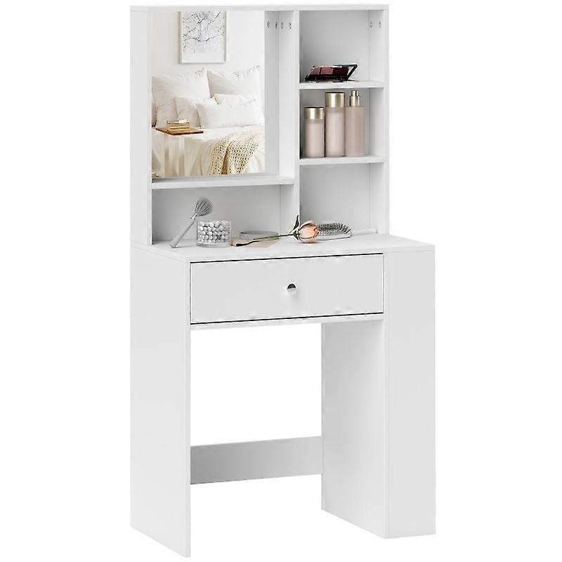 White Vanity Table Mirror Drawer 3-Tier Side Shelf Bedroom