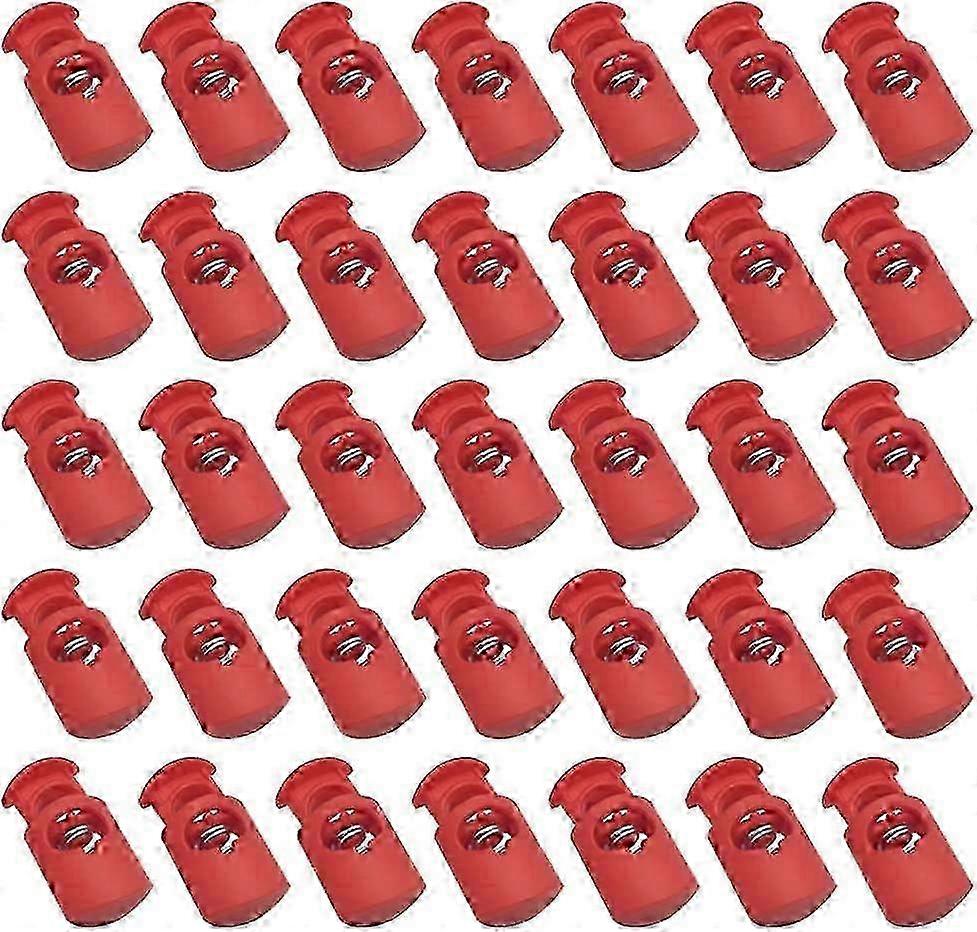 HEALLILY 50pcs Cord Lock Toggle End Spring Stopper Fastener Rope Drawstring Stopper Slider for Craft Supplies (Red)