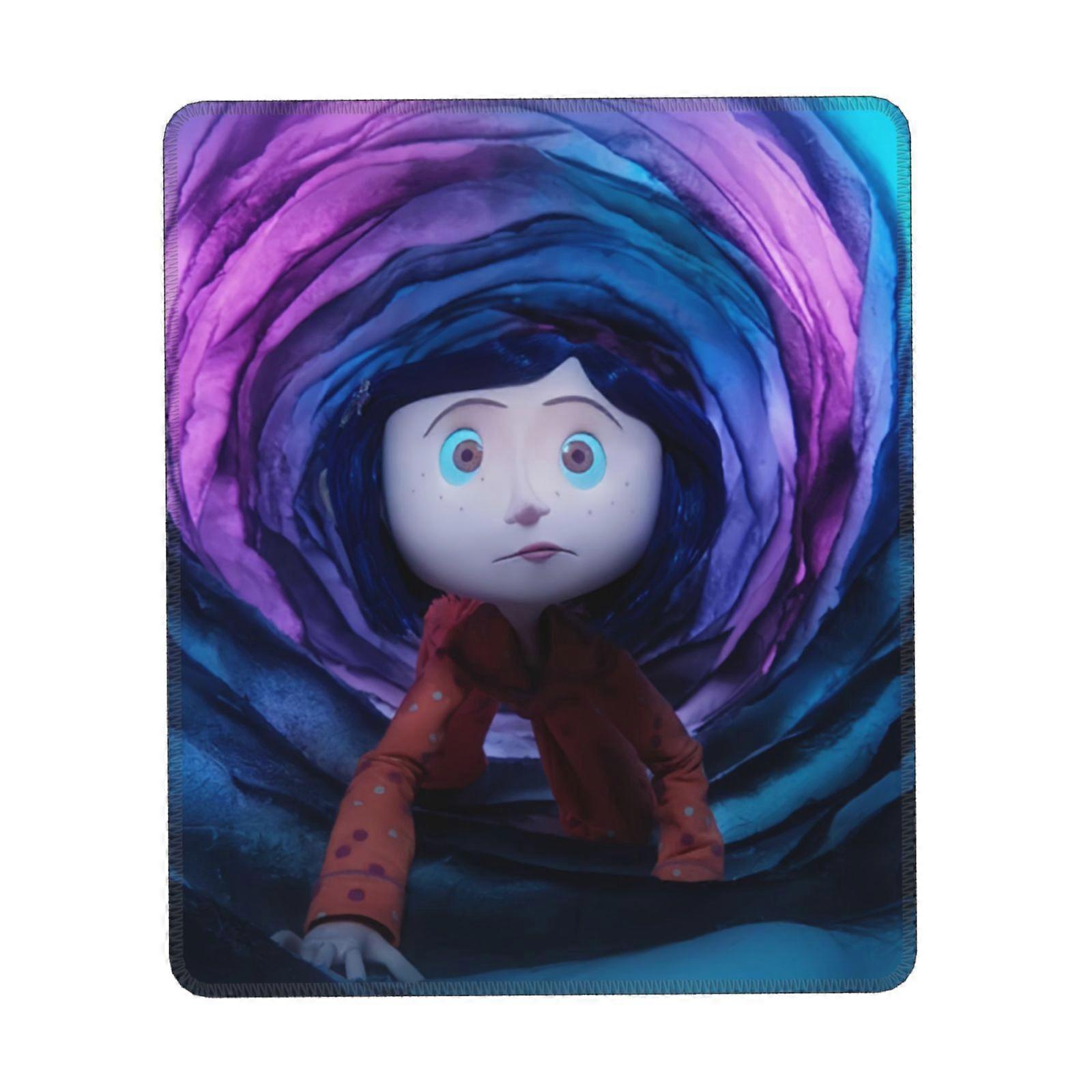 Coraline Mouse Pad with Stitched Edge, Non-Slip Rubber Base, Washable Lycra Cloth, Compatible with Computers and Laptops