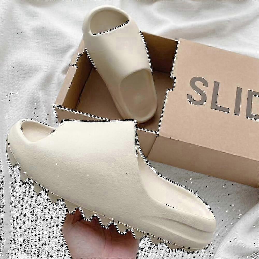 Slides Breathable Cool Beach Sandals Flip Flops Fish Mouth Slippers Lightweight Bone White Plus Size(Multiple Available)