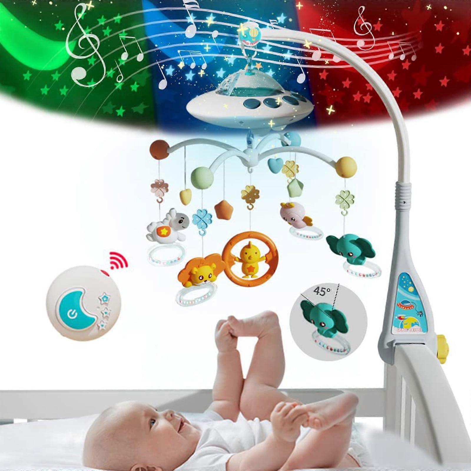 Baby Crib Mobile with Music & Lights, Hanging Rotating Animals Rattle, Snap-on Musical Crib Toy Compatible with Most Cribs