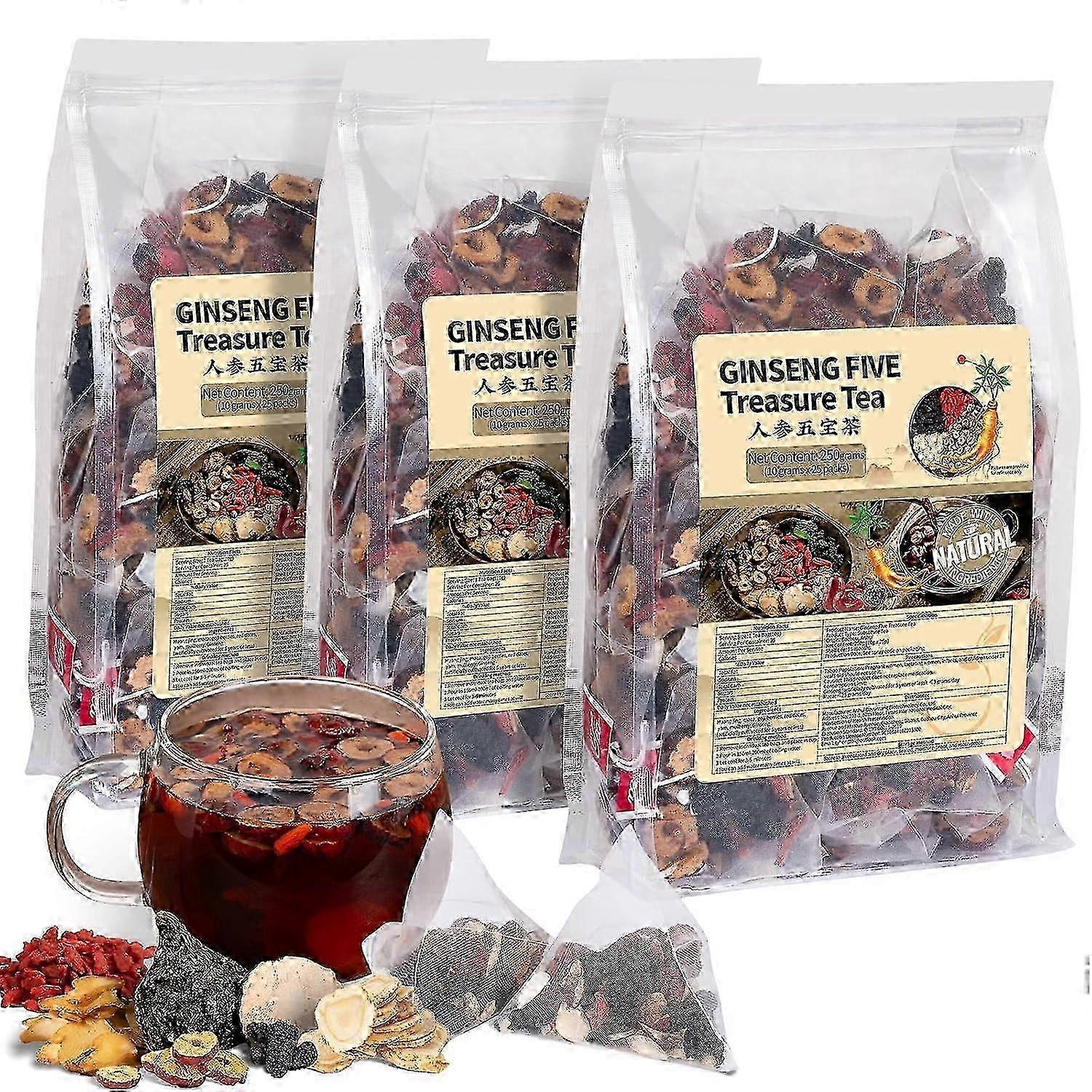 شاي الجينسنغ الخماسي المقوي للكلى مصنوع من أعشاب طبية ثمينة عضوية طبيعية وشاي لإزالة السموم من الكلى للرجال والنساء