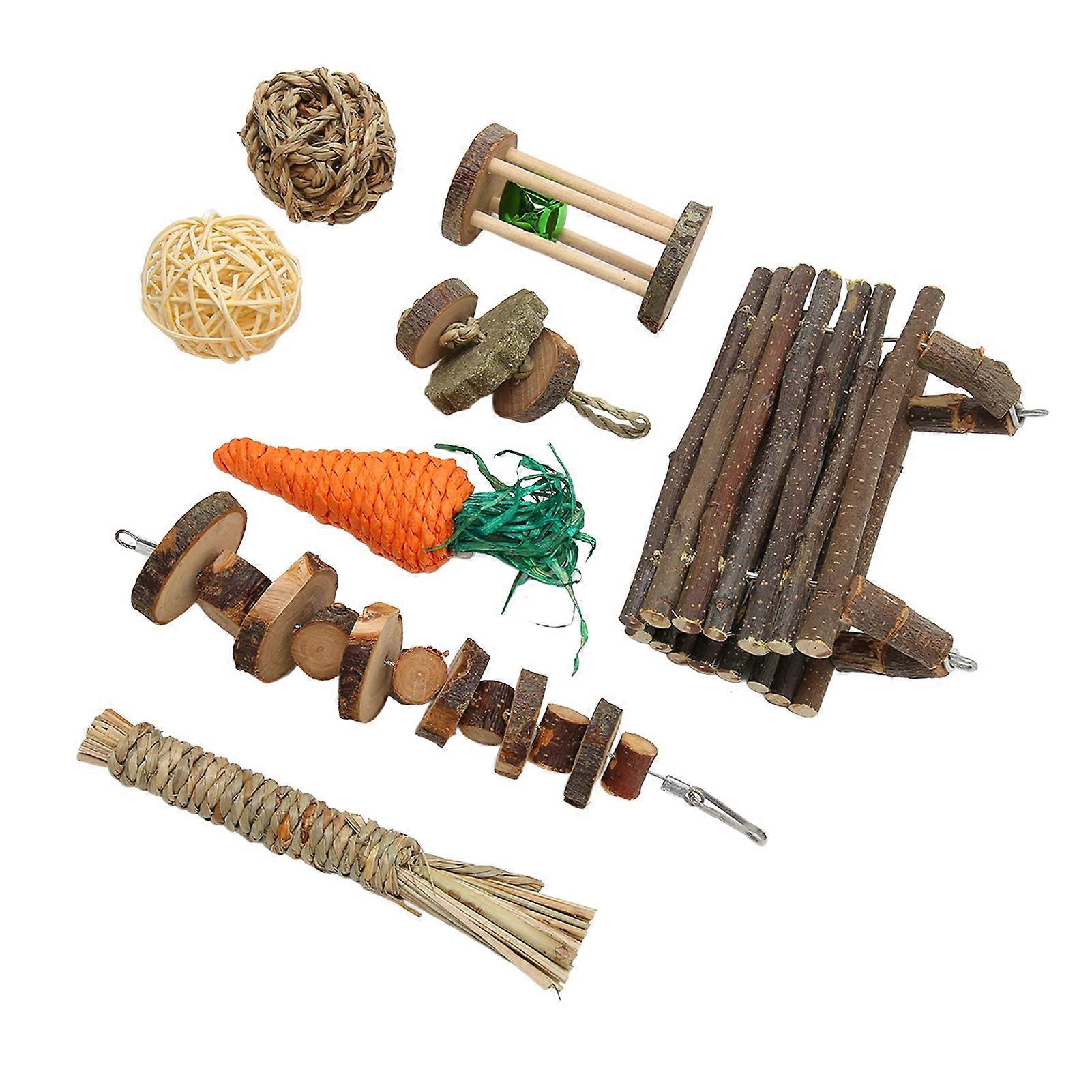 Hamster Chew Toys Teeth Grinding Tunnel Swing Grass Rope Rattan Ball Bell Roller Grass Cake String Small Pet Toy Set