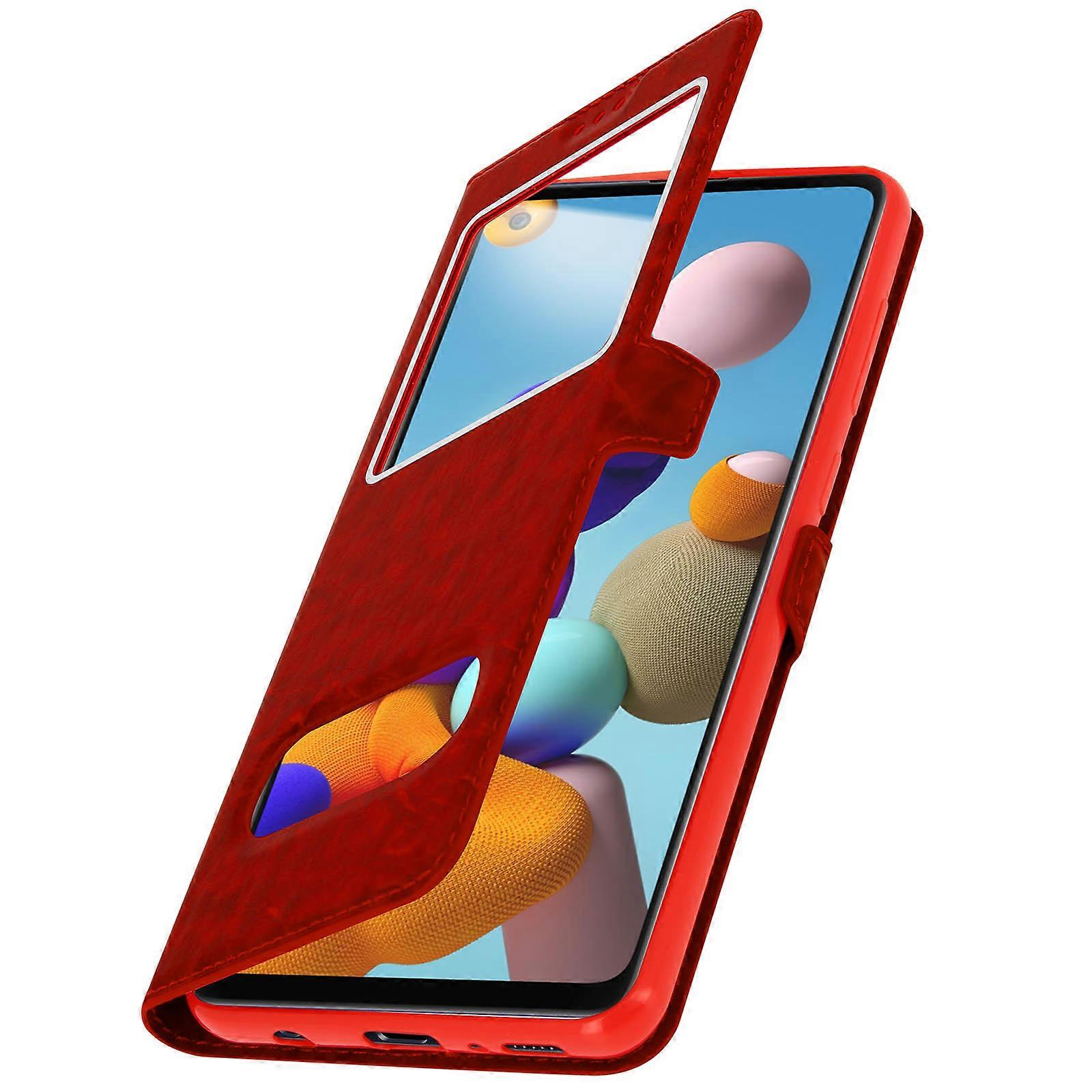 Galaxy A21s Flip Cover Doppelfenster & Standfunktion – Rot