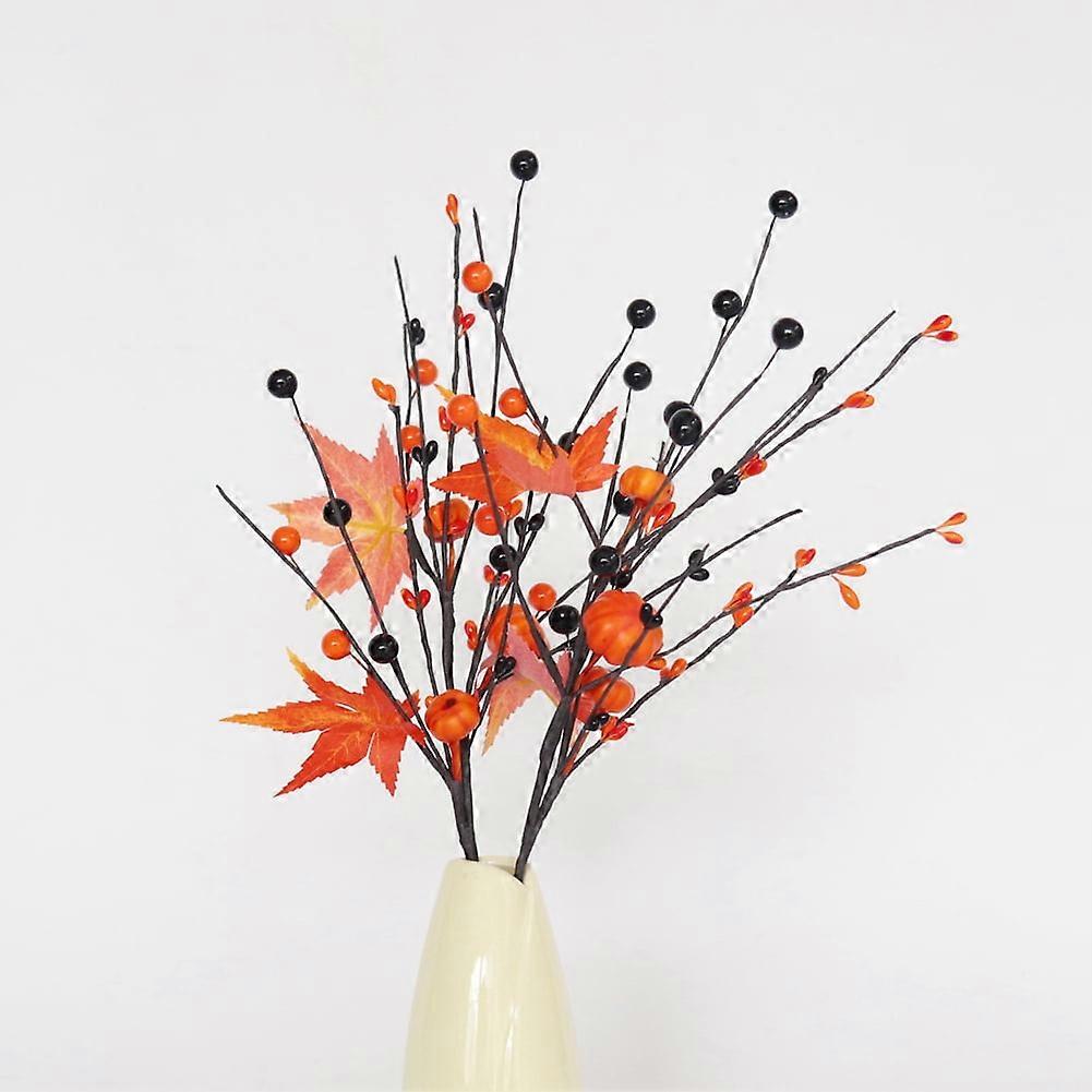 15" Artificial Maple Leaf Branches with Orange Glossy Berries, Fall Twig Sprays Compatible with Autumn, Thanksgiving, Christmas DIY Decor