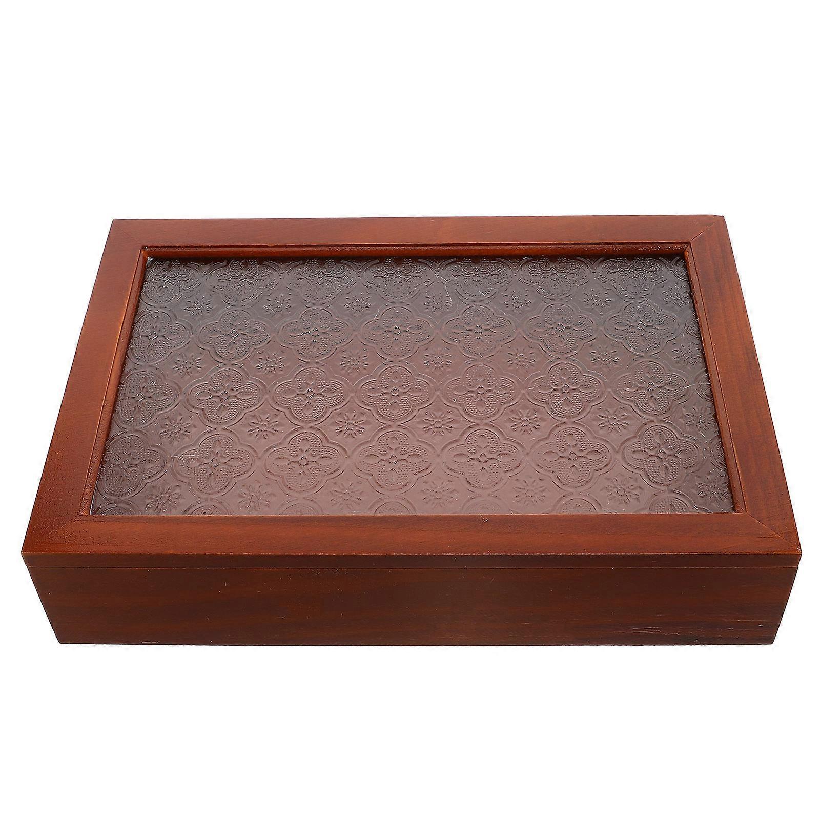 Vintage Glass Keepsake Box Wooden Storage Box General Household Use Chocolate Rectangular 1Set