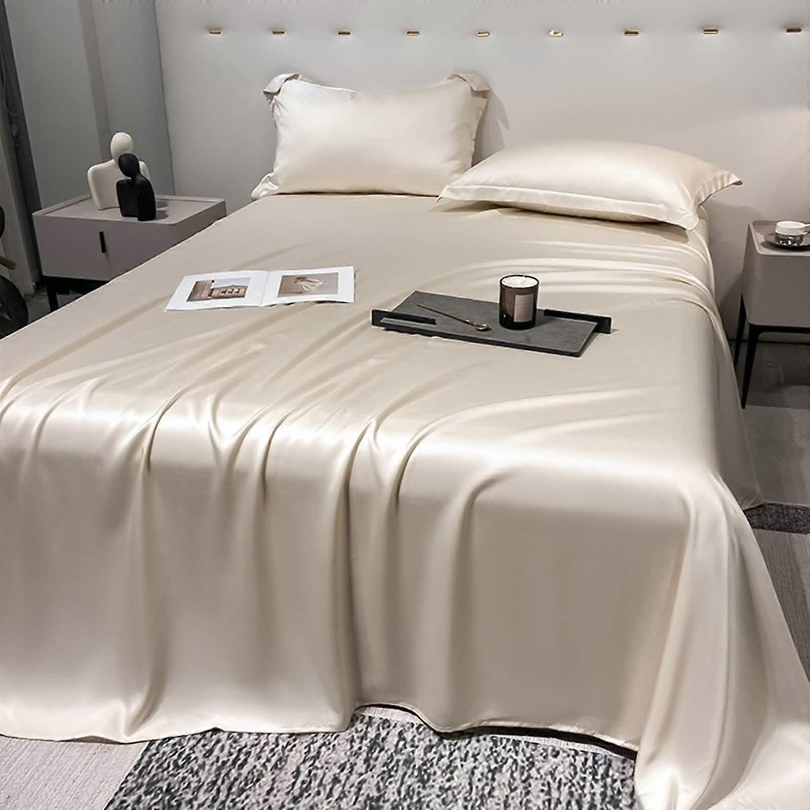 Light Champagne Lyocell Flat Sheet 245x265cm Fade & Shrink Resistant Soft Bedding for Comfortable Sleep