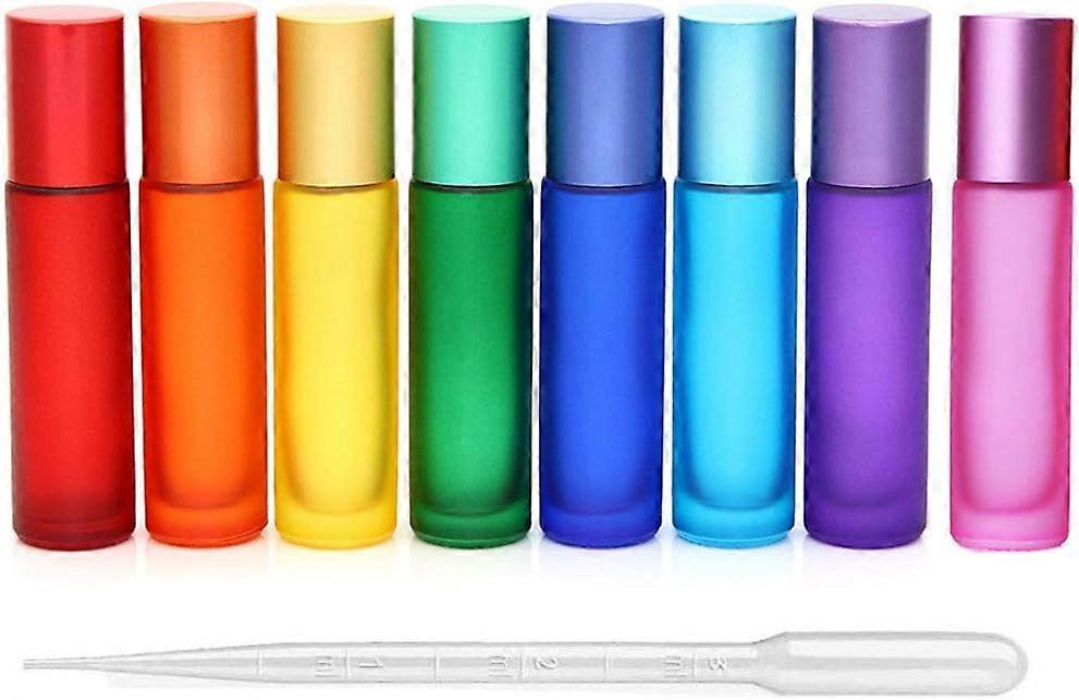 8Pcs 10ml(1/3oz) High-grade Colorful Frosted Roll on Bottles Thick Glass Massage Roller Bottles Tube Vials Containers for Essential Oils, Aromatherap