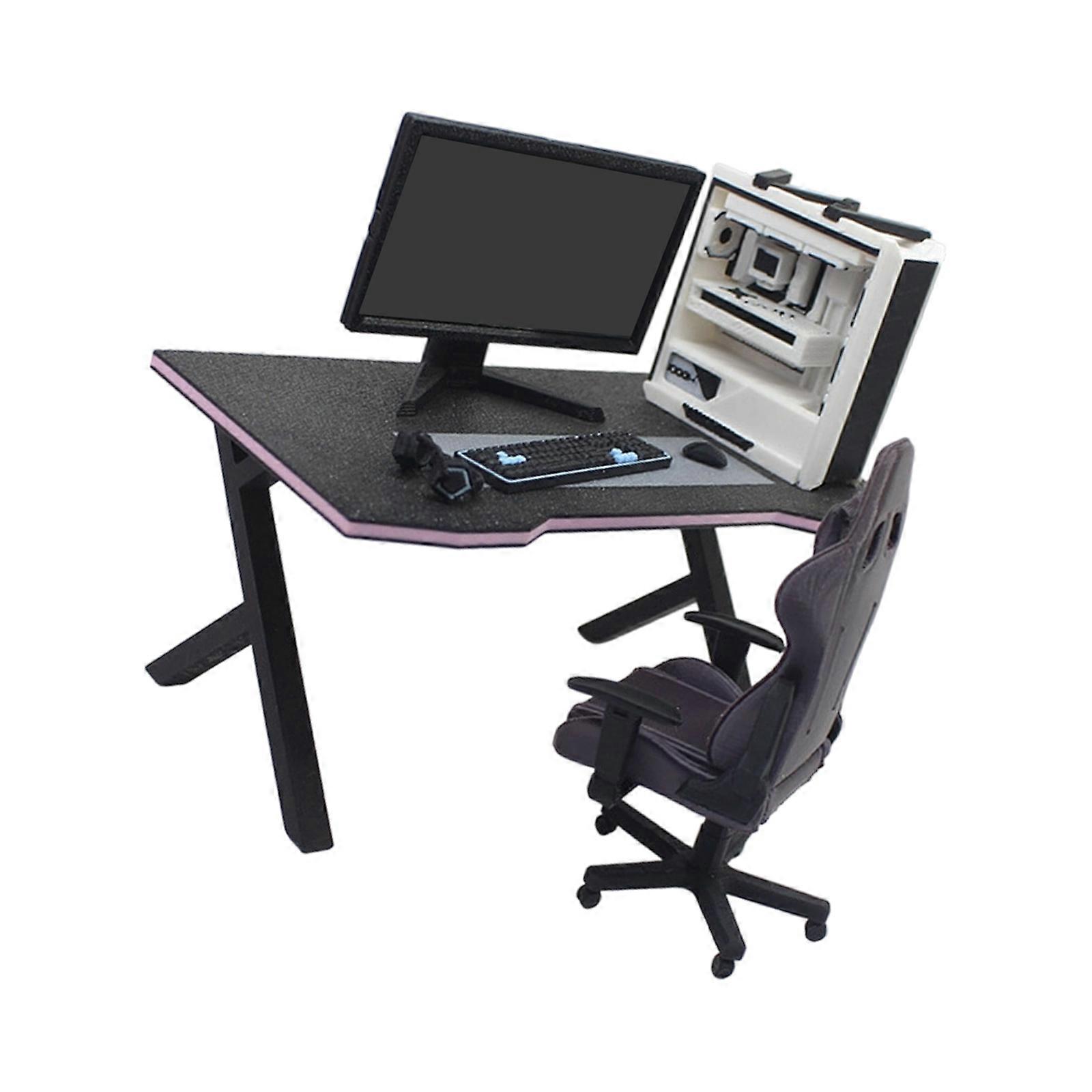 Detailed Small Scale Computer Desk Model Constructed In Sustainable Plastic For Artistic Displays Multicolor