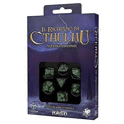 Dice Game - Q WORKSHOP - Call Of Cthulhu - Black and Green - 7 Polyhedral Pieces - For Adults