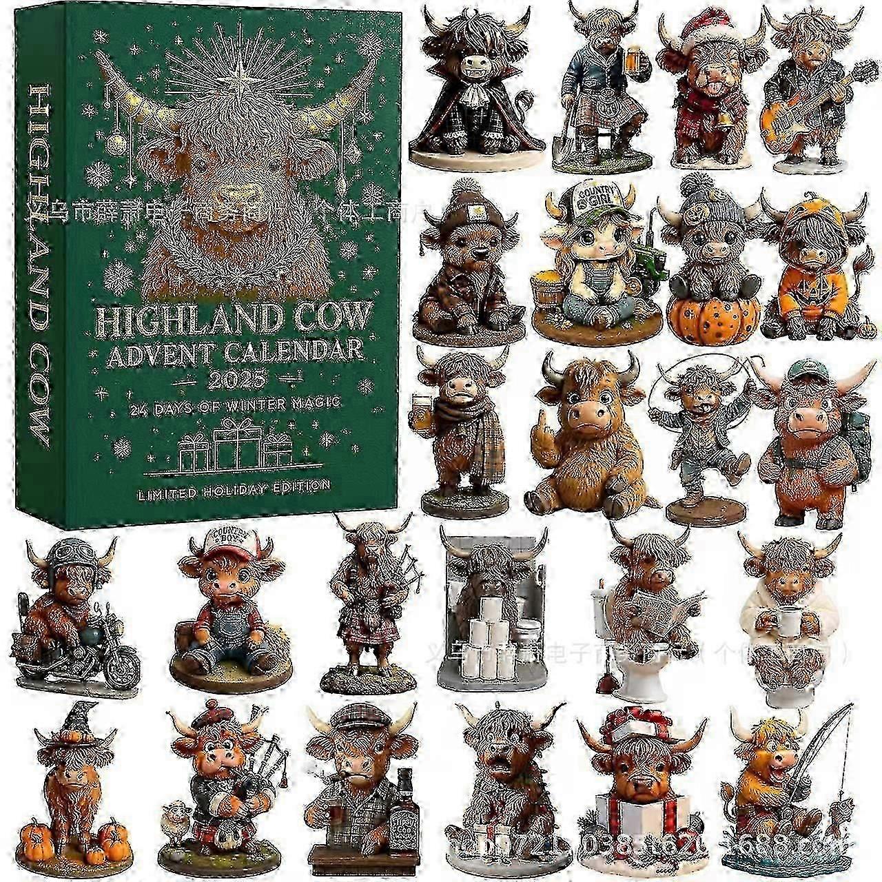 2025 Highland Cow Advent Countdown Calendar, 24-day Christmas Countdown Calendar, Comes With 24 Different 3D Miniature Highland Cow Decorations, Cute