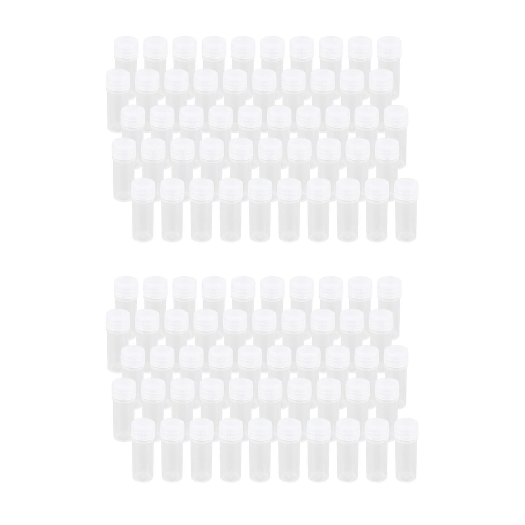 100x Plastic Sample Bottle 5ml Test Tube Lab Small Vial Storage Container + Lid
