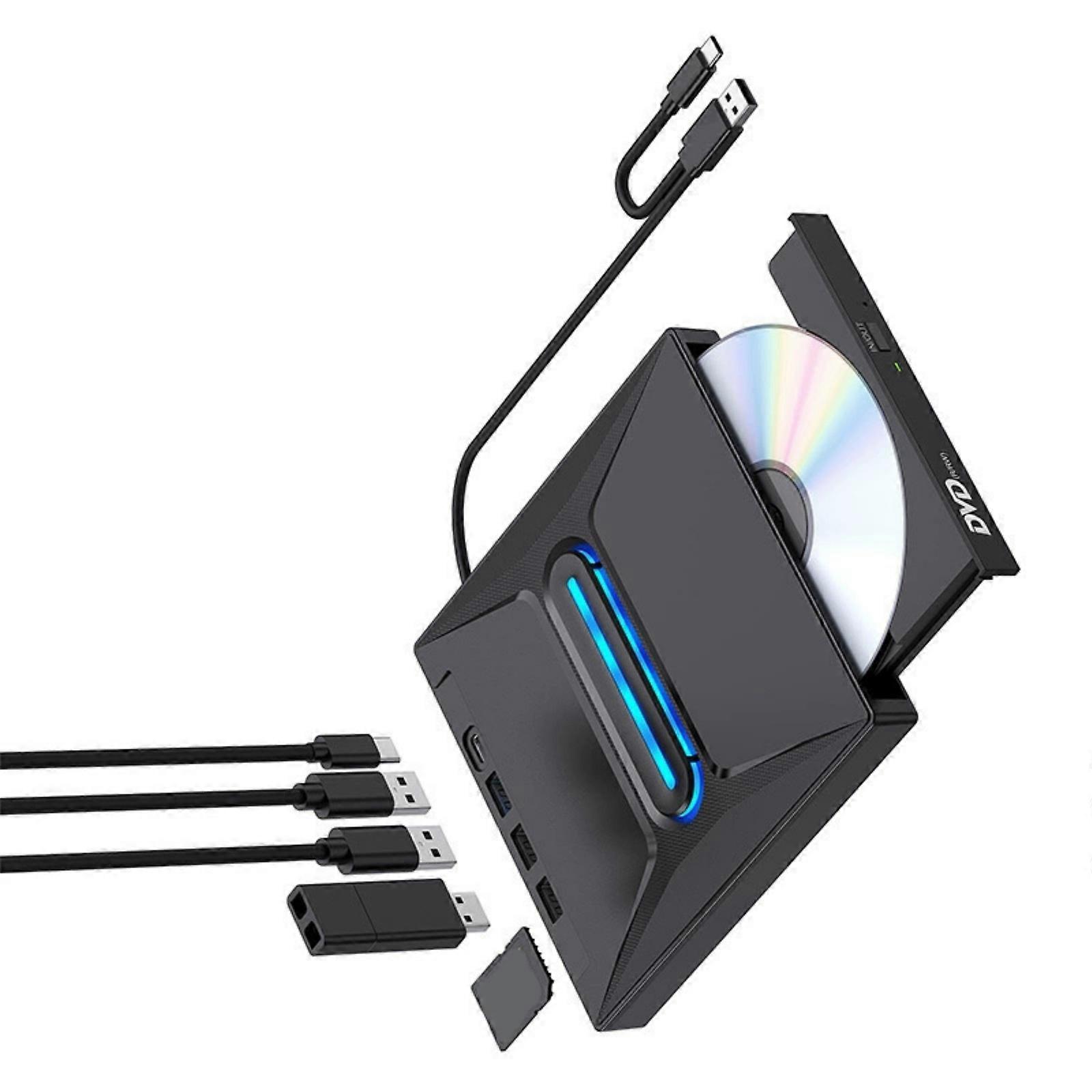 7 Port External USB3.0 External Disk Drive Disc Player Portable Burning Reader For Laptops Systems Multicolor