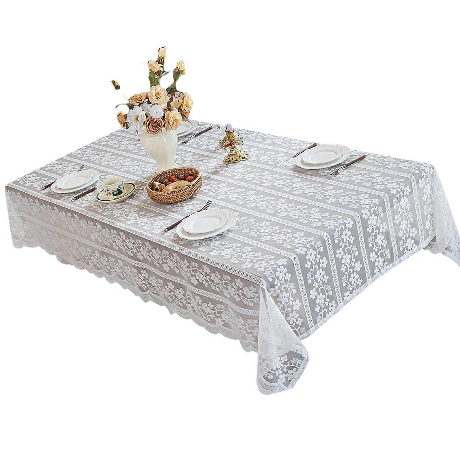 Classical White Flower Lace Tablecloth Polyester Fabric Scalloped Table Cover Ideal For Family Gatherings Indoor Event Multicolor