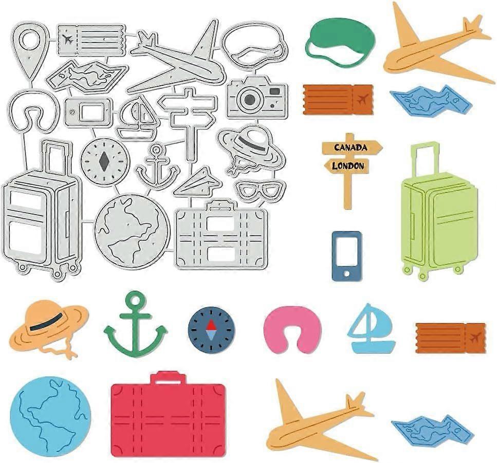 18Pcs Globe Travel Metal Cutting Dies Stencils for Card Making Suitcase Camera Die Cuts Paper Embossing Cutting Dies Kit Templates Storage Pockets Sup