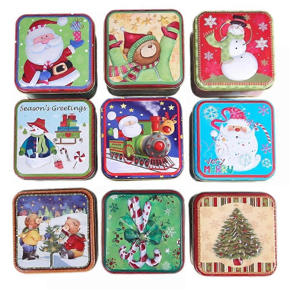 Christmas Metal Tin with Lid - Square Candy Storage, Cookie Tin for Holiday Party, Snowman Decor (Random Pattern)
