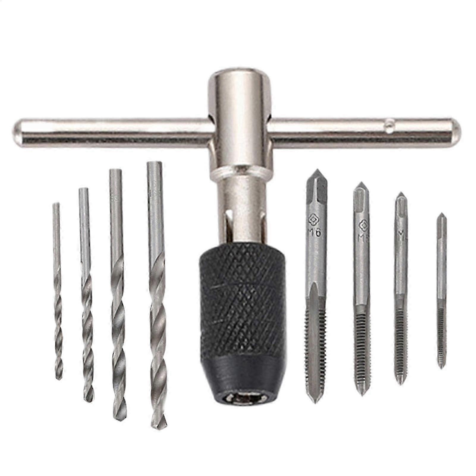 Metric thread tap set, 9piece, Thread tap handle tool Thread cutter