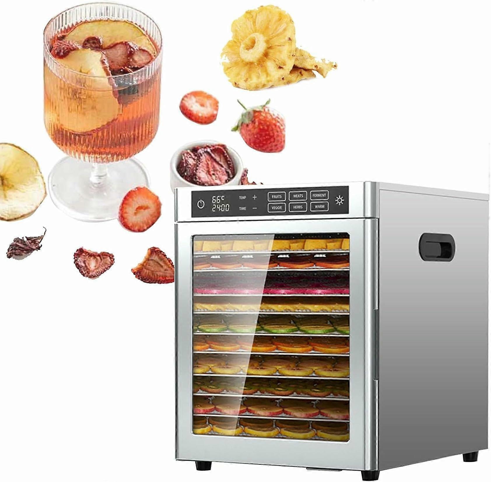 Stainless Steel Food Dehydrator with LED Touch Control, 24H Timer, 800W for Fruits Vegetables Meat