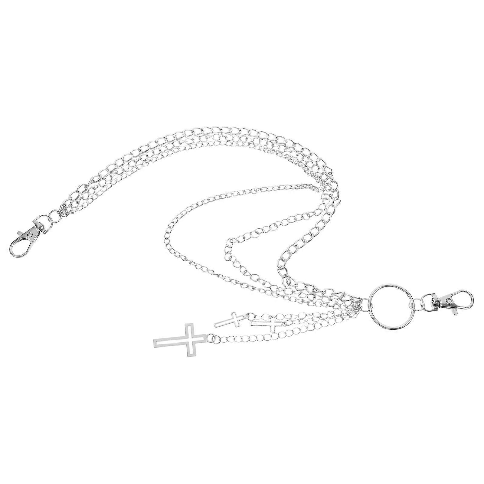 Layered Silver Waist Chain for Clothes Cross Design Punk Style Accessory