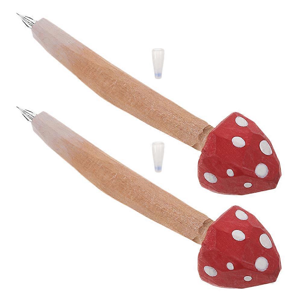 2Pcs Unique Mushroom Shape Writing Pen Handcrafted Design Ideal For School Home Office Red Smooth Writing