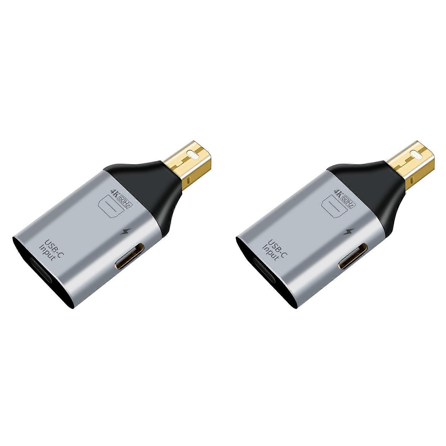 2X USB C Adapter Type-C Female to HDMI-Compatible DP MiniDP Male Adapter HD Video 4K@60Hz (MINI DP-Compatible Interface)