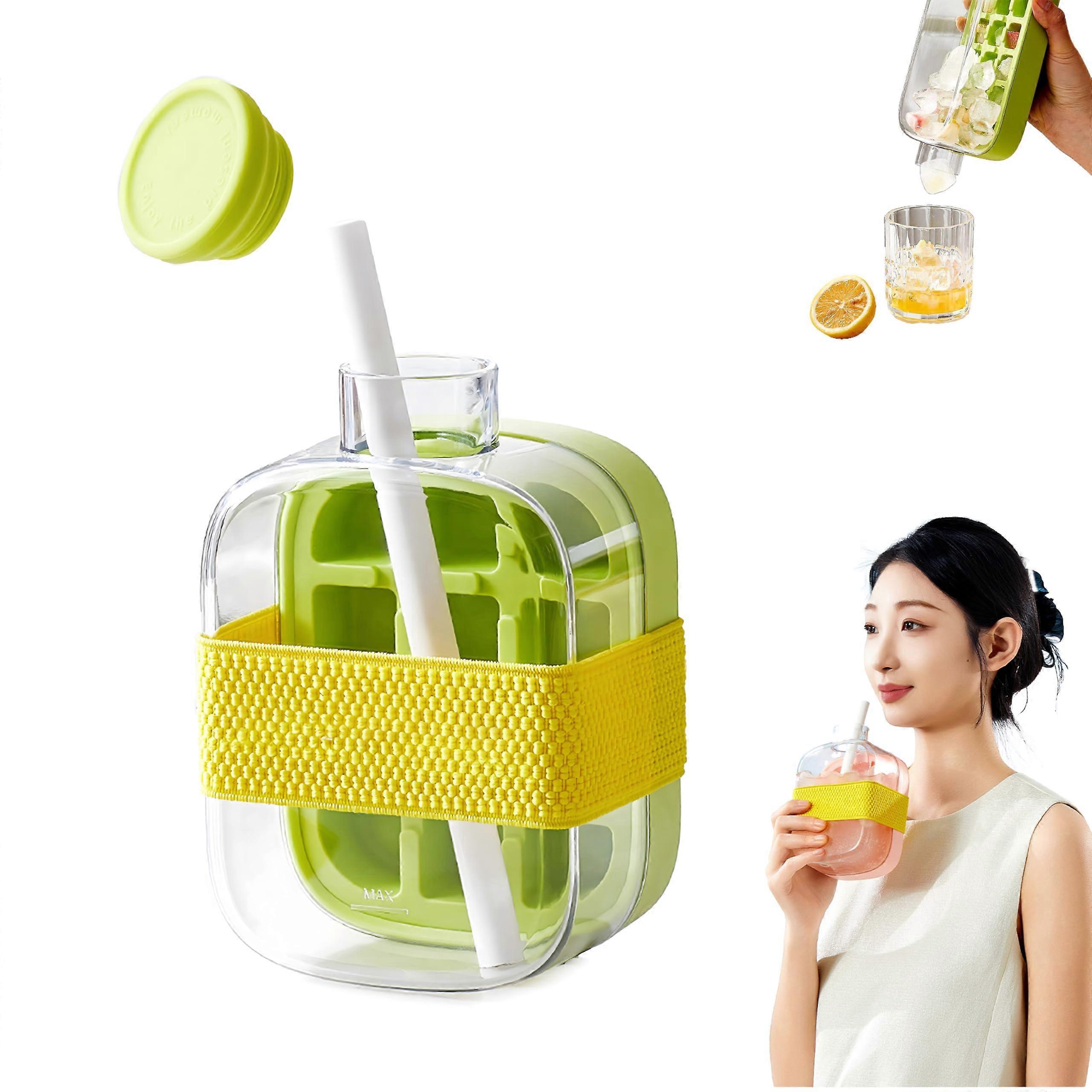 500ml Ice Bottle Cup with Straw, 2 in 1 Ice Cube Maker for Freezer, Travel, Gym, and Home
